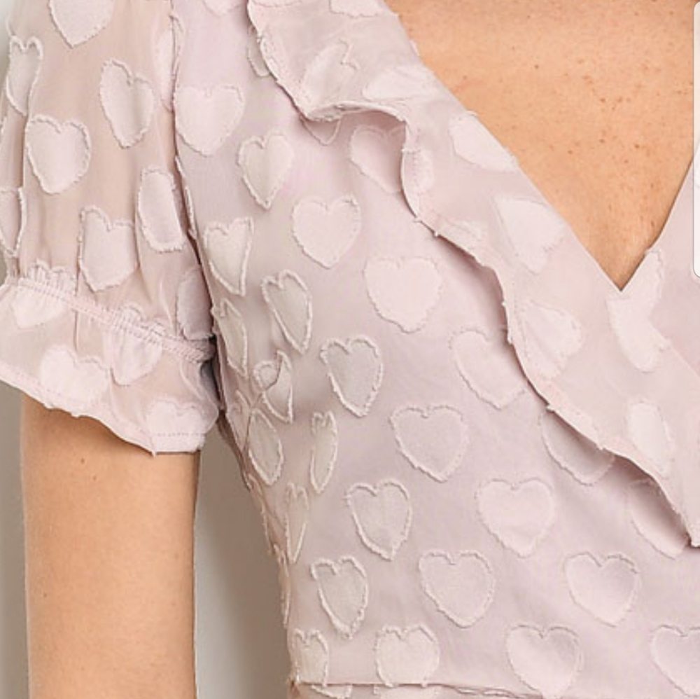 Blush heart ruffled peplum wrap top - Picture 3 of 7